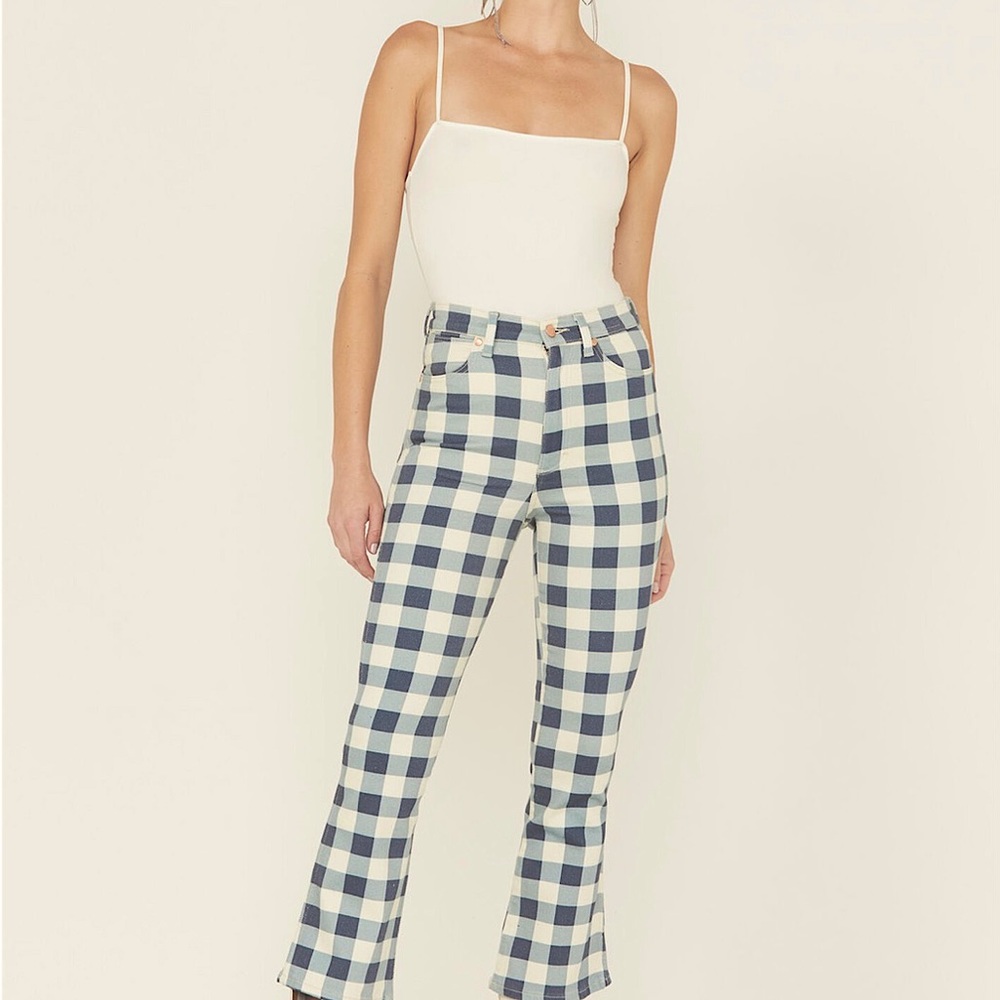 Wrangler Women’s Checkered Flare Jeans, Blue, Size 24, NWT